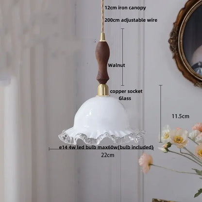 DecorBites pendant lamp with white fluted glass led shade and dark walnut wood handle for elegant lighting