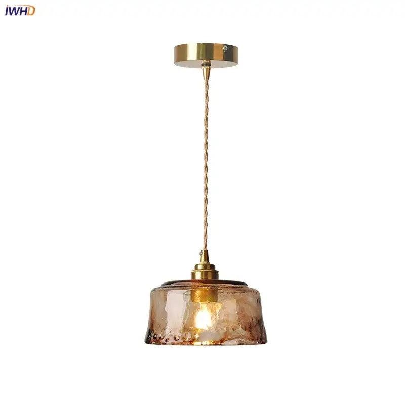 DecorBites amber glass led pendant lamp with warm amber hand-blown glass and brass hardware for dining room lighting