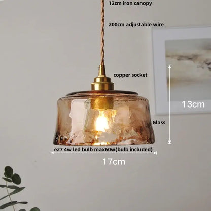 DecorBites amber glass led pendant lamp with warm amber textured glass and adjustable braided wire for kitchen and dining room
