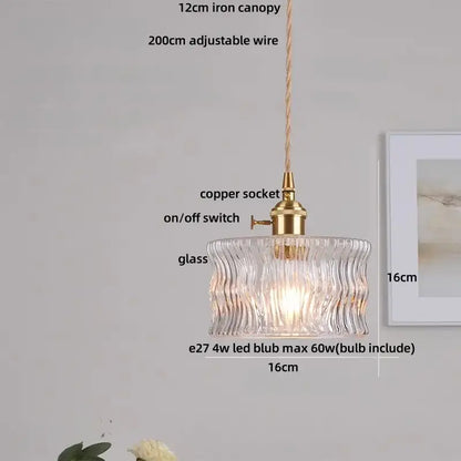 DecorBites amber glass led pendant light with clear textured glass and brass metal components for modern home lighting