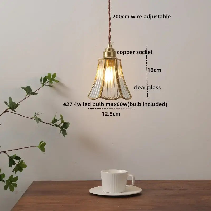 DecorBites amber glass led pendant light with brass frame and clear glass shade featuring e27 led bulb for modern decor