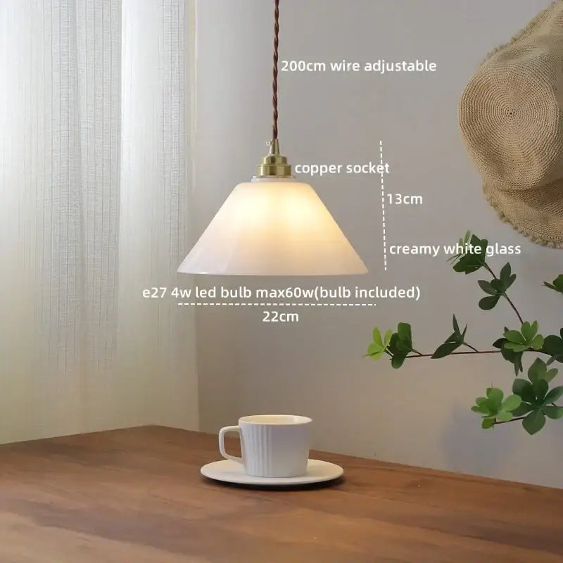 Decorbites amber glass led pendant light with creamy white glass shade and brass copper socket for modern home decor