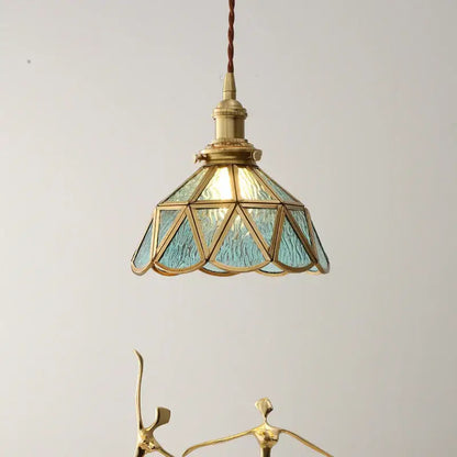 Decorbites™ amber glass led pendant light with brass frame and textured turquoise glass panels for modern home use