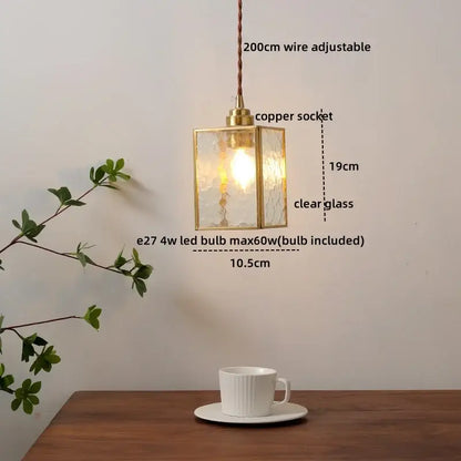 Decorbites amber glass led pendant light with brass frame clear textured glass and adjustable copper socket