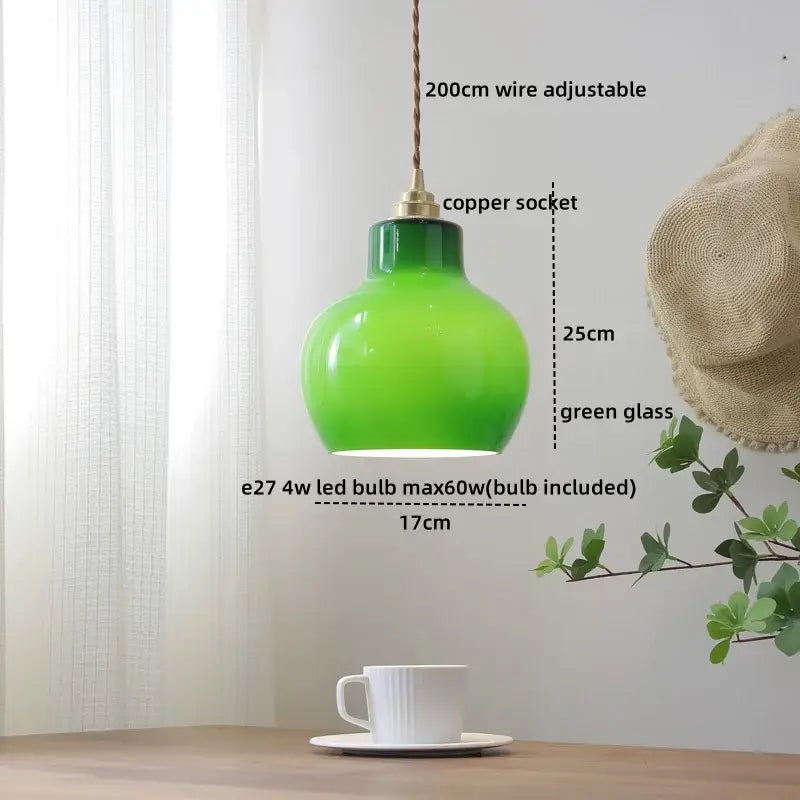 Decorbites™ vibrant green glass led pendant light with copper suspension perfect for modern home lighting