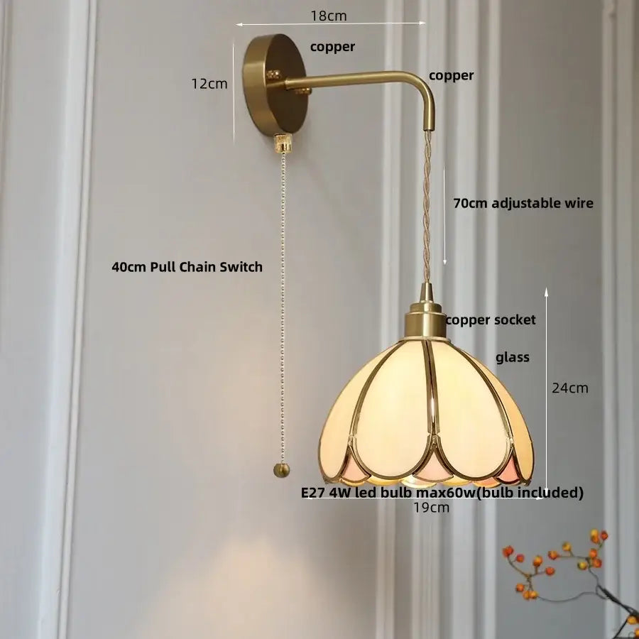 DecorBites amber glass led wall light with vintage copper sconce and adjustable wire for bedroom and staircase use