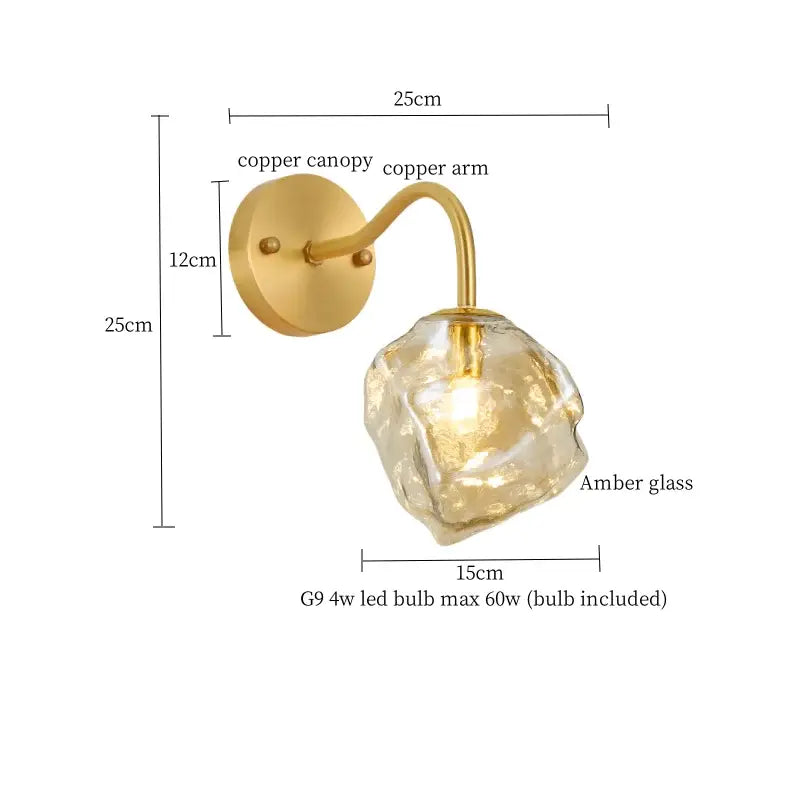 A modern wall sconce with polished copper and an amber glass led shade from decorbites amber glass wall lights