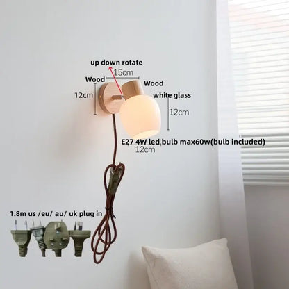 Minimalist decorbites amber glass led wall sconce with wood base frosted shade and adjustable rotation mechanism