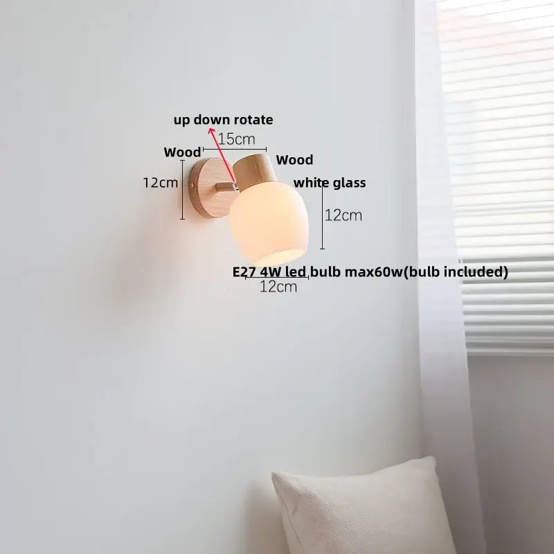 Minimalist wall sconce with natural wood base and frosted white glass shade decorbites amber glass led stair light