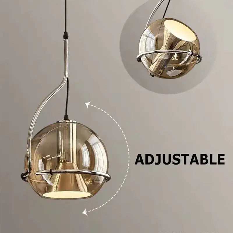 Adjustable spherical pendant light with smoked amber glass and chrome metal frame by DecorBites amber glass perfect for kitchen