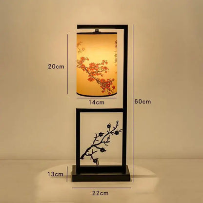 DecorBites™ chinese style floor lamp with black frame and warm paper shade featuring ancient plum blossoms and calligraphy