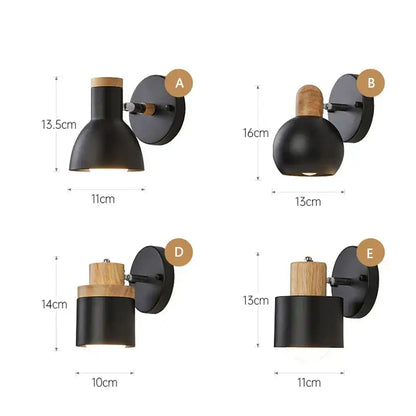 Decorbites™ angel adjustable led black metal wall sconce with natural wood accents for bedroom living room lighting