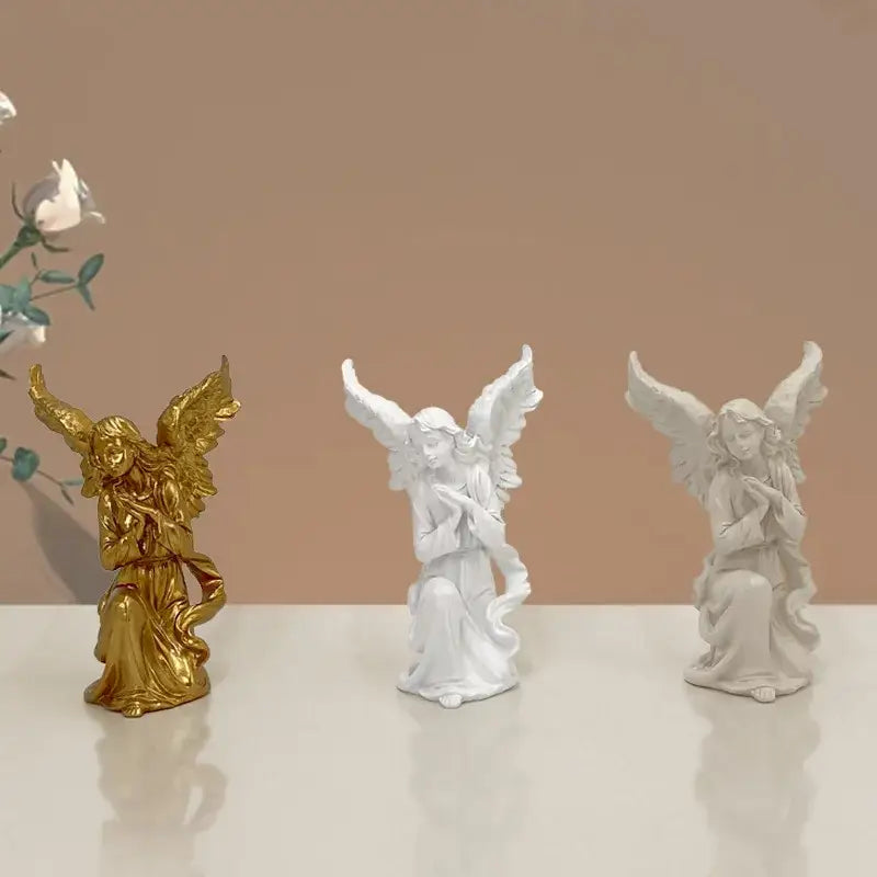 DecorBites™ angel figurine set of gold and white resin collectible statues with detailed wings for elegant home decor