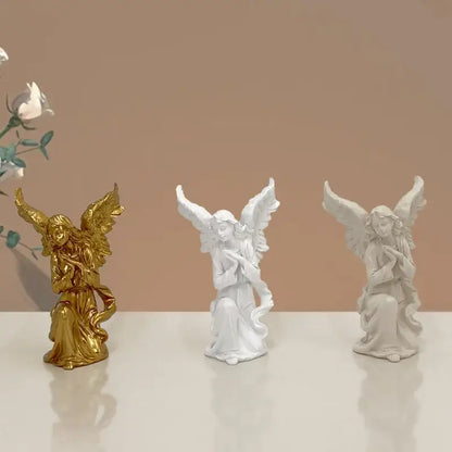 DecorBites™ angel figurine set of gold and white resin collectible statues with detailed wings for elegant home decor