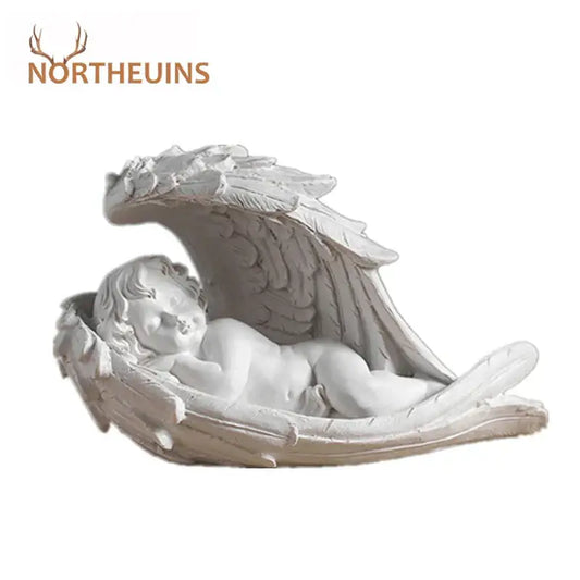 DecorBites angel girl resin figurine in white with detailed wings and soft sleeping expression for home decor