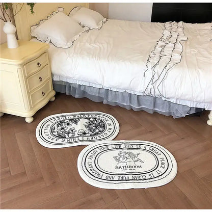 White oval bath mats with black embroidered floral and text designs decorbites angel print shaggy bath rug 40x60cm