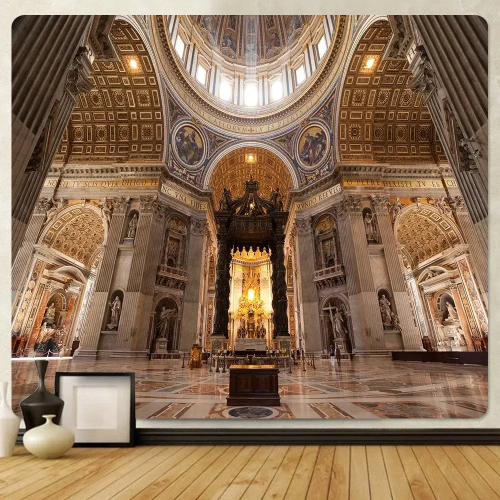 DecorBites angel tapestry featuring a church interior design in boho wall decor style for home bedding or sofa use