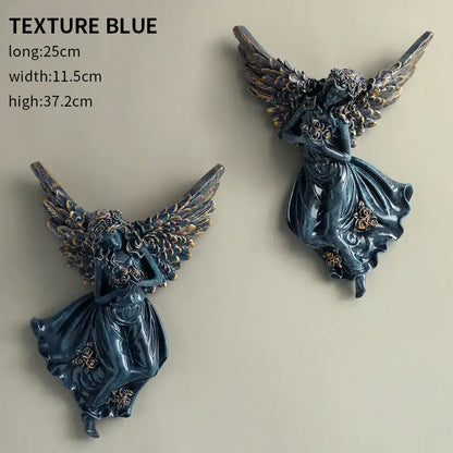 DecorBites™ dark blue and gold resin angel vase wall decoration textured for living room shelf mural art