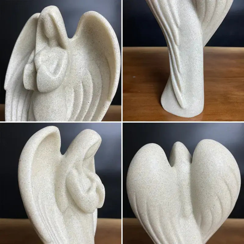 Cream-colored resin statue of an angel wing girl with smooth textured surface and flowing wings for home decor