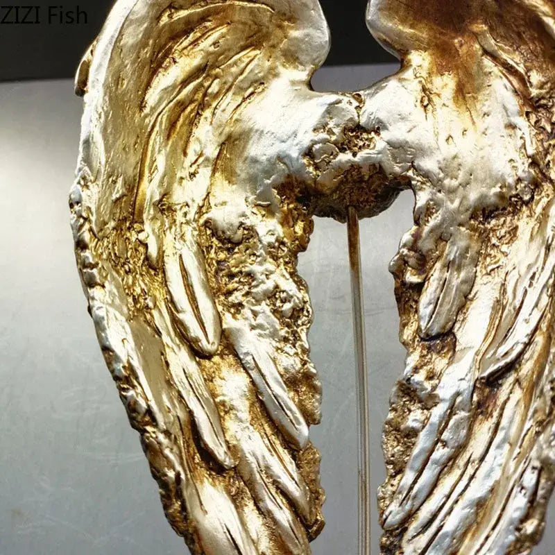 Golden and silver textured angel wings sculpture decorative wings sculpture desk ornament by decorbites
