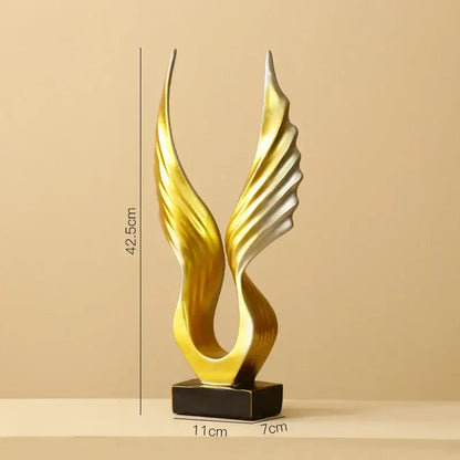 Decorbites™ angel wings sculpture featuring elegant gold and silver abstract resin wings sculpture on black base