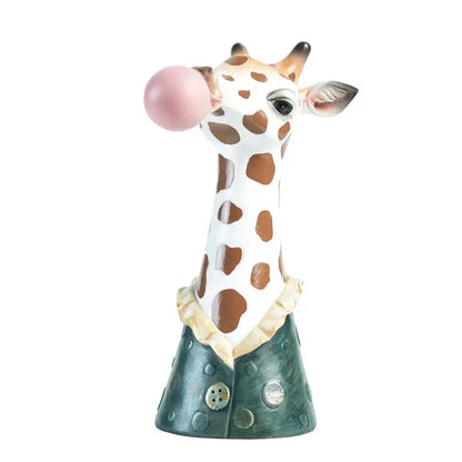 Whimsical white and brown spotted giraffe animal bust succulent hand-painted resin vase wearing green polka-dotted pants