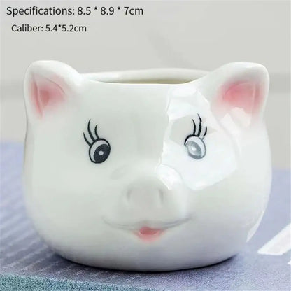 White ceramic pig-shaped animal cartoon ceramic flowerpot with pink ears and black eyelashes for nursery planting