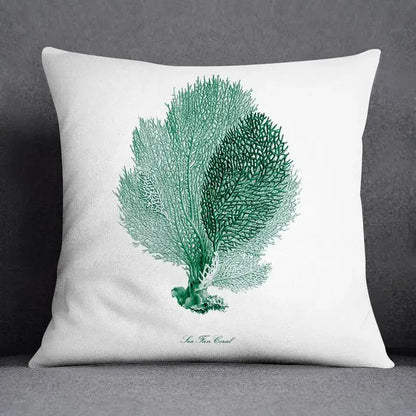 White animal pattern decorative pillowcase featuring green sea fan coral illustration and text for home and car use