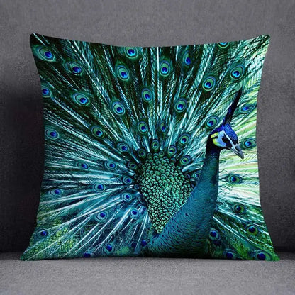 DecorBites™ animal pattern decorative pillowcase with vibrant teal and green peacock print for home and car use