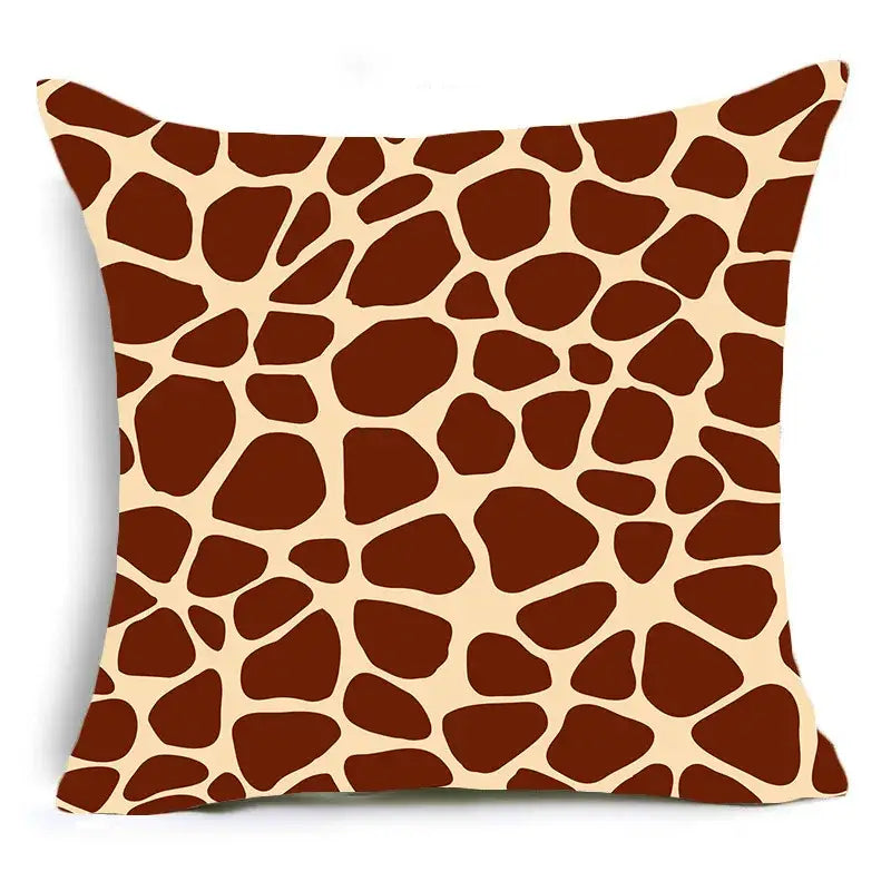 Square-shaped DecorBites™ animal print pillowcase cushion cover with classic giraffe brown spots on cream background
