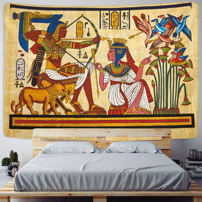DecorBites™ animal psychedelic tapestry in vibrant colors with intricate hieroglyphics for home decor and yoga mat use