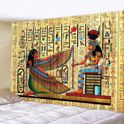 Decorbites™ animal psychedelic tapestry featuring vibrant egyptian figures on fabric for home decor and yoga mat use