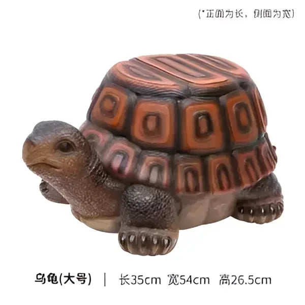 Brown and black tortoise resin sculpture footstool seat with detailed shell patterns by DecorBites™ for creative use