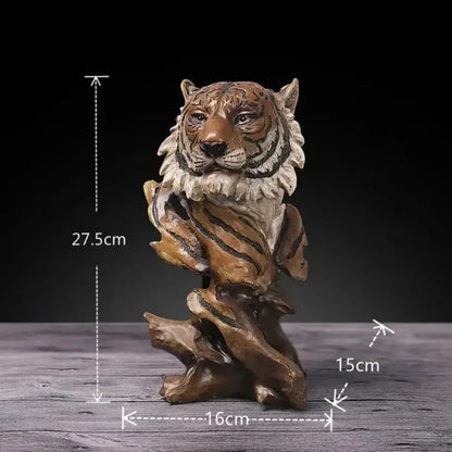A detailed resin tiger figurine with realistic orange black stripes and white fur from DecorBites animal statue collection