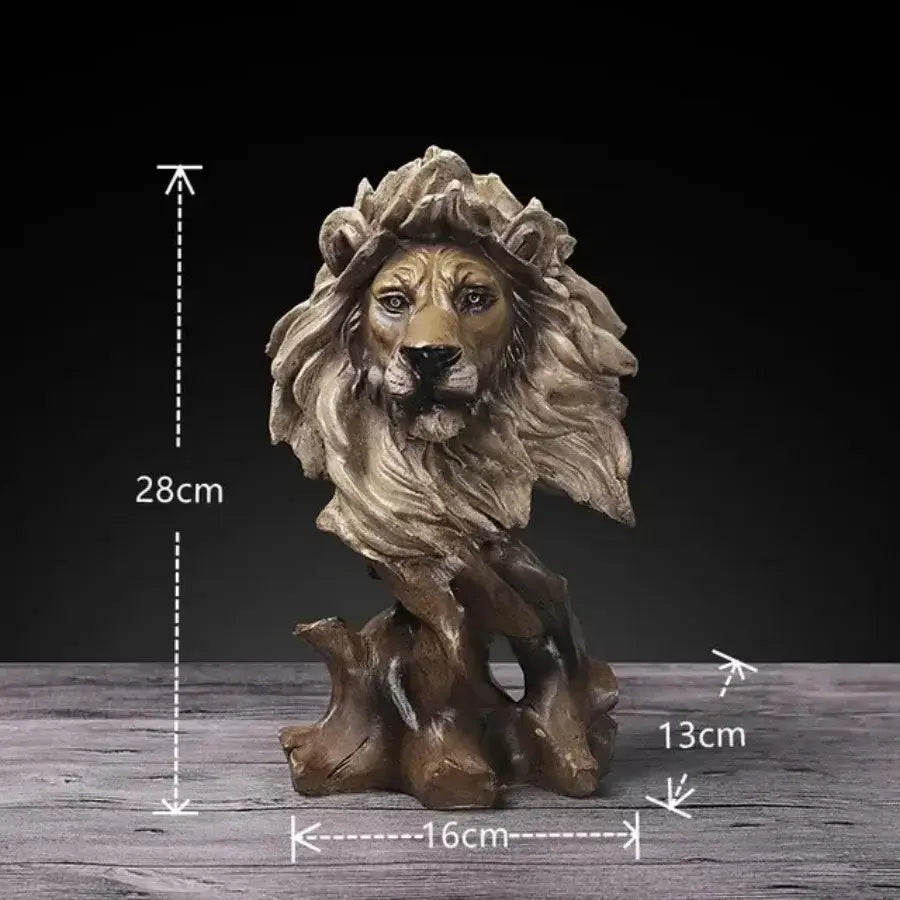 Decorbites animal statue collection golden brown resin lion head sculpture with textured mane for desktop decoration