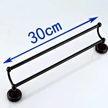 DecorBites™ antique black brass double towel bar with black matte finish and circular end caps for bathroom use