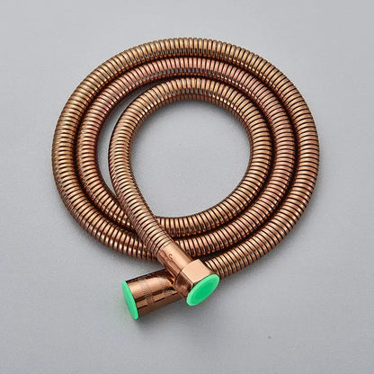 Decorbites antique brass 59 inch copper-colored flexible hand shower hose with ribbed texture and bright green caps