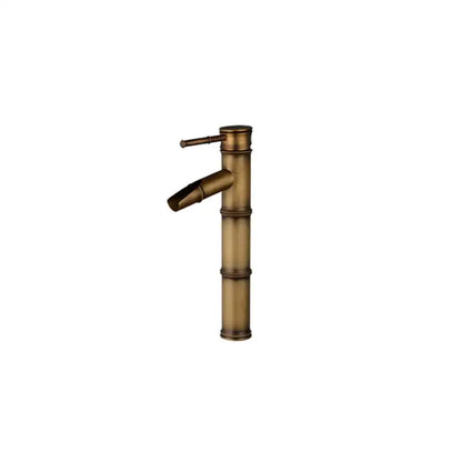 DecorBites antique brass bamboo basin faucet with segmented cylindrical design and single lever handle for hot cold water