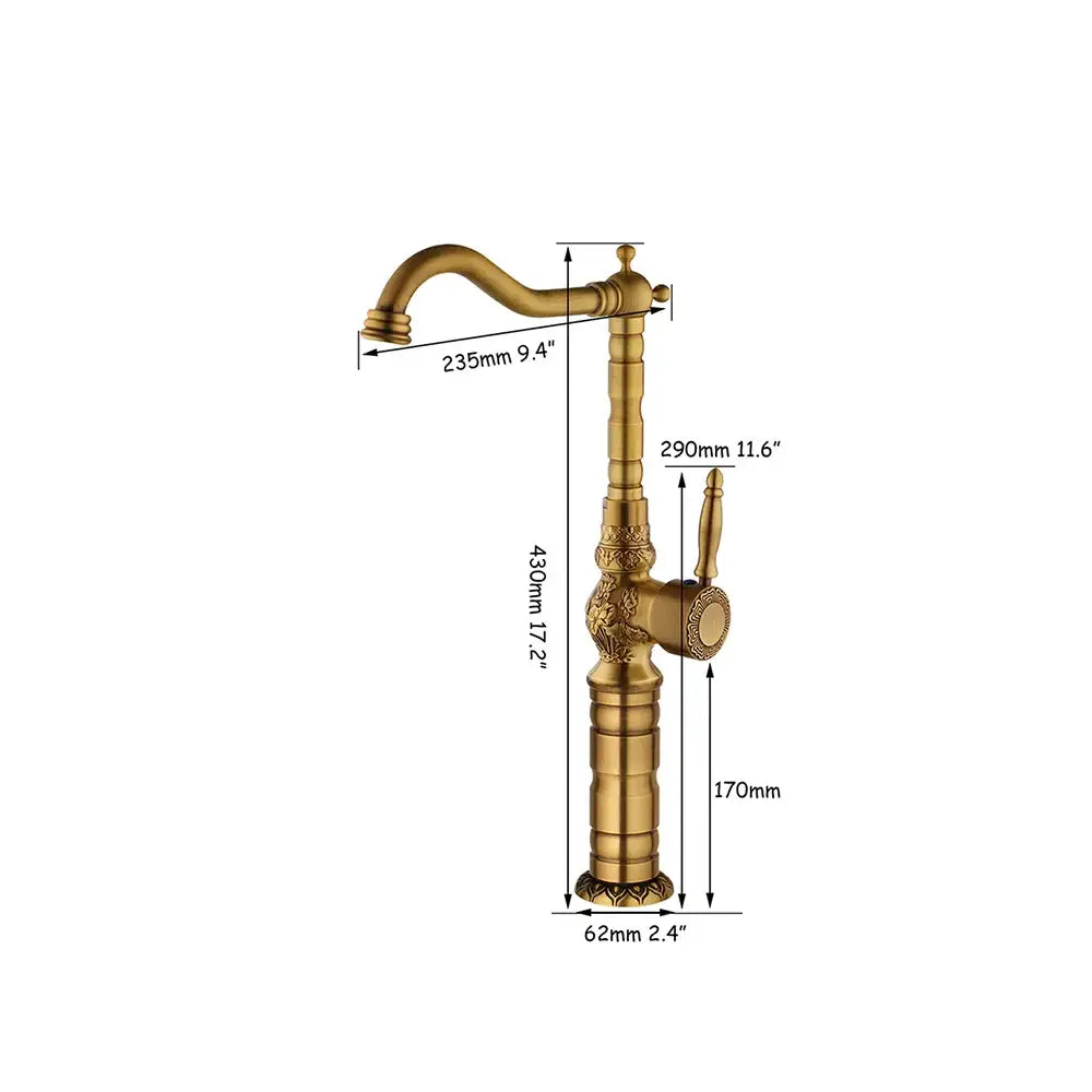 Decorbites antique brass basin faucet with ornate engraving tall spout and decorative handle for kitchen use