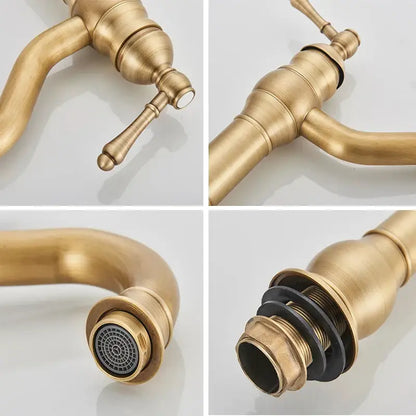 Decorbites antique brass basin faucet with classic two-handle design and antique brass finish for kitchen use