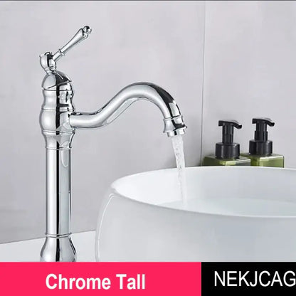 Decorbites antique brass basin faucet with chrome finish, classic ornate design, and arched spout for sink use