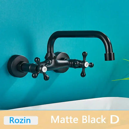 Matte black dual-handle basin faucet with cross handles and curved spout for decorbites antique brass basin mixer tap