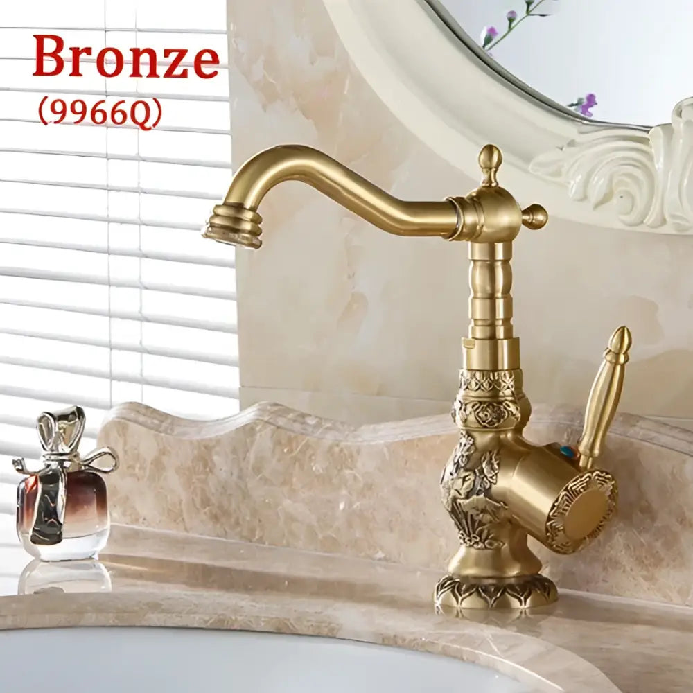 Decorbites antique brass basin faucet with single handle hot cold mixer taps and ornate vintage-inspired bronze finish
