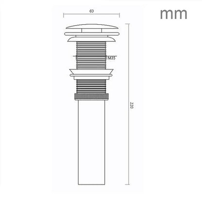 Decorbites™ antique brass bathroom sink pop up drain with chrome finish, 220mm height, threaded m35 connection, flat cap