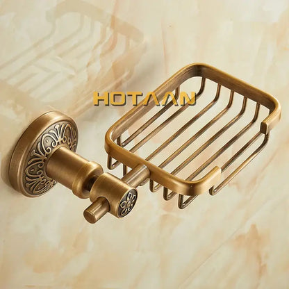 Decorbites™ antique brass soap dish holder wall mounted soap basket with ornate floral mounting plate and wire mesh design