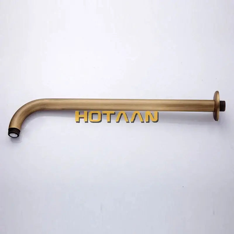 Decorbites antique brass bathroom tub shower arm with brass curved wall mount and threaded ends in sleek finish