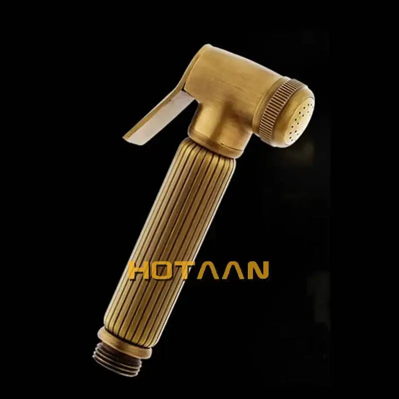Decorbites™ antique brass bidet faucet hygienic muslim shower sprayer with brass finish and ribbed handheld showerhead
