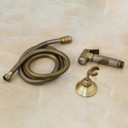 Decorbites™ antique brass bidet faucet wall mount with hand shower set featuring brass bidet faucet and matching bracket