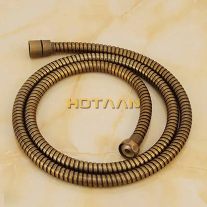 Antique brass bidet faucet with flexible spiral shower hose and threaded connectors for anal cleaning use