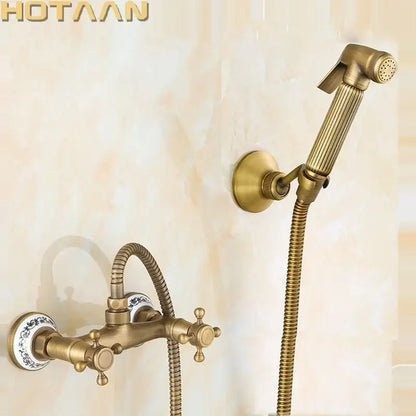 Antique brass bidet faucet set by decorbites with porcelain knobs and handheld sprayer for anal cleaning use